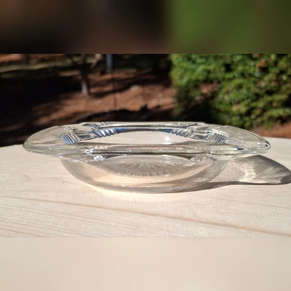 Vintage Clear Cut Glass Starburst Rectangular Ashtray Trinket Dish Candle Tray